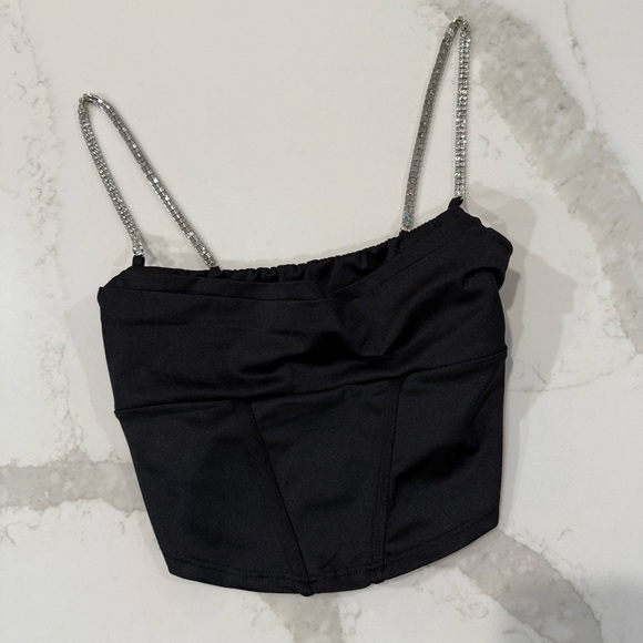 Windsor Gleam And Glow Rhinestone Bustier Top Women’s Small Black Cropped Satin - Picture 5 of 12